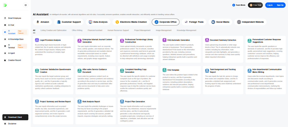 Corporate office interface screenshot